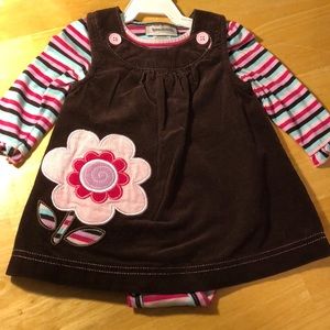 Corduroy dress and striped onesie